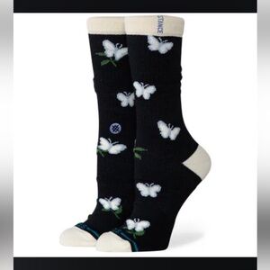 Stance Women's Butterblend Crew Meadows Black and White Butterfly Socks Size M